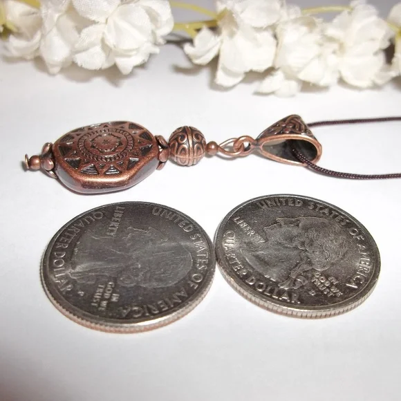 Boho Copper & Black Necklace Pendant Adjustable Length Beaded Necklace NWT A050 - Picture 3 of 9